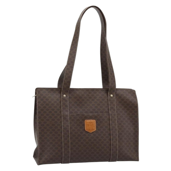 CELINE Macadam Canvas Tote Bag PVC Leather Brown Gold Auth mr2749