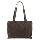 CELINE Macadam Canvas Tote Bag PVC Leather Brown Gold Auth mr2749-2