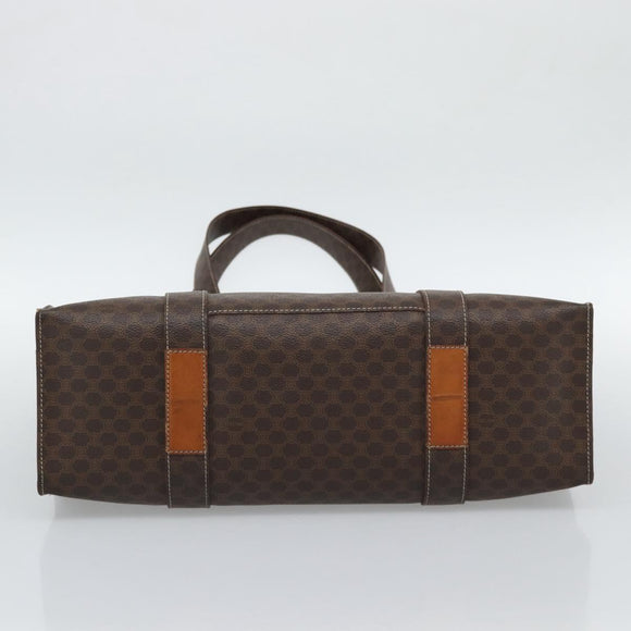 CELINE Macadam Canvas Tote Bag PVC Leather Brown Gold Auth mr2749