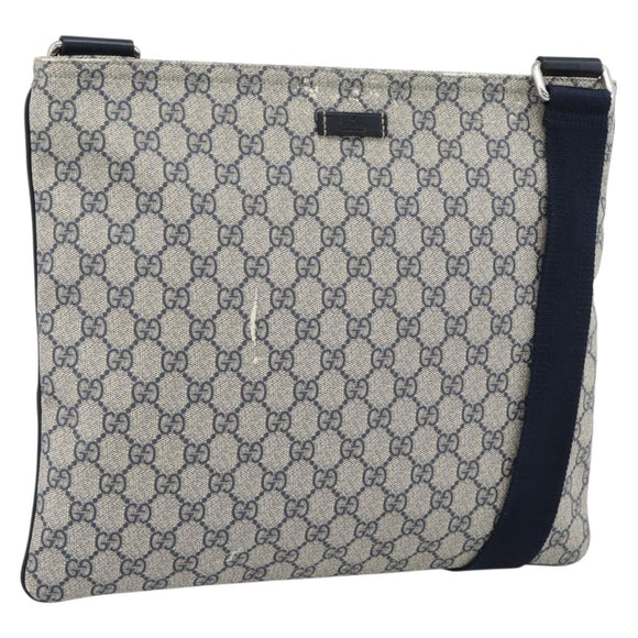 GUCCI GG Supreme Shoulder Bag PVC Navy Silver 201446 Auth mr2750A
