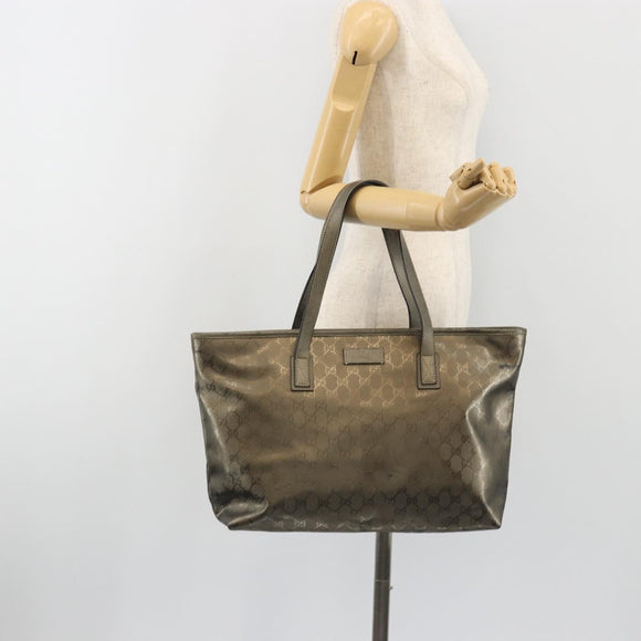 GUCCI GG Canvas Guccissima Tote Bag Leather Silver 211137 Auth mr2751