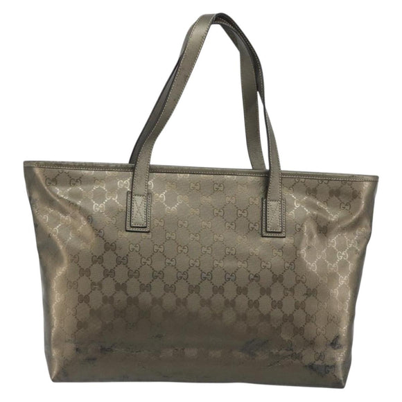 GUCCI GG Canvas Guccissima Tote Bag Leather Silver 211137 Auth mr2751