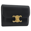 CELINE Triomphe Card Case Leather Black Gold Auth mr2753A-1