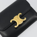 CELINE Triomphe Card Case Leather Black Gold Auth mr2753A-12