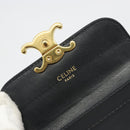 CELINE Triomphe Card Case Leather Black Gold Auth mr2753A-14