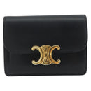 CELINE Triomphe Card Case Leather Black Gold Auth mr2753A-2