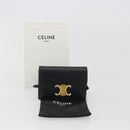 CELINE Triomphe Card Case Leather Black Gold Auth mr2753A-22