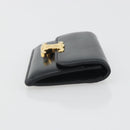 CELINE Triomphe Card Case Leather Black Gold Auth mr2753A-4