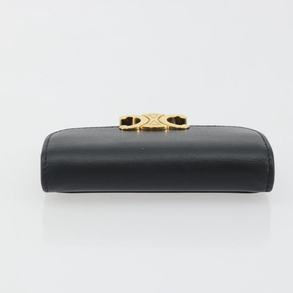 CELINE Triomphe Card Case Leather Black Gold Auth mr2753A