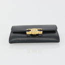 CELINE Triomphe Card Case Leather Black Gold Auth mr2753A-7