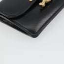 CELINE Triomphe Card Case Leather Black Gold Auth mr2753A-9