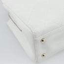 CHANEL Hand Bag Lamb Skin White Gold CC Auth mr2763V-17