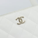 CHANEL Hand Bag Lamb Skin White Gold CC Auth mr2763V-18