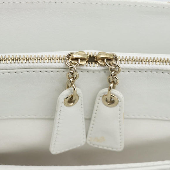 CHANEL Hand Bag Lamb Skin White Gold CC Auth mr2763V