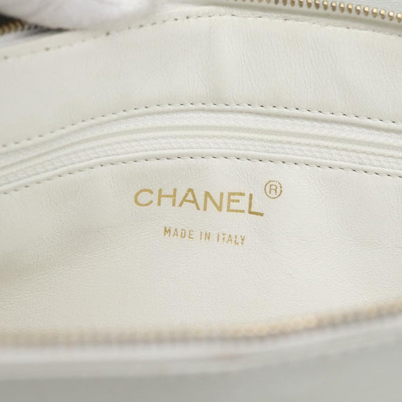 CHANEL Hand Bag Lamb Skin White Gold CC Auth mr2763V