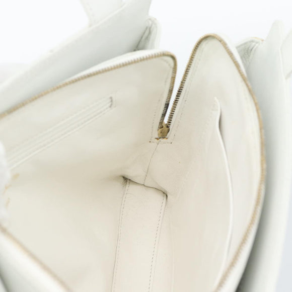 CHANEL Hand Bag Lamb Skin White Gold CC Auth mr2763V