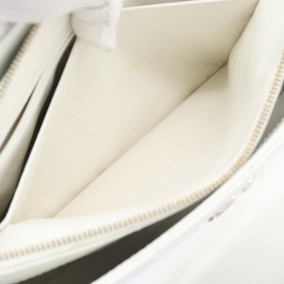 CHANEL Hand Bag Lamb Skin White Gold CC Auth mr2763V