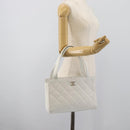CHANEL Hand Bag Lamb Skin White Gold CC Auth mr2763V-27