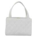 CHANEL Hand Bag Lamb Skin White Gold CC Auth mr2763V-2
