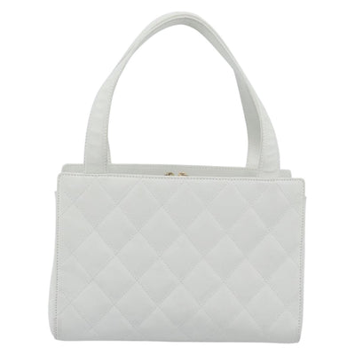 CHANEL Hand Bag Lamb Skin White Gold CC Auth mr2763V - 0