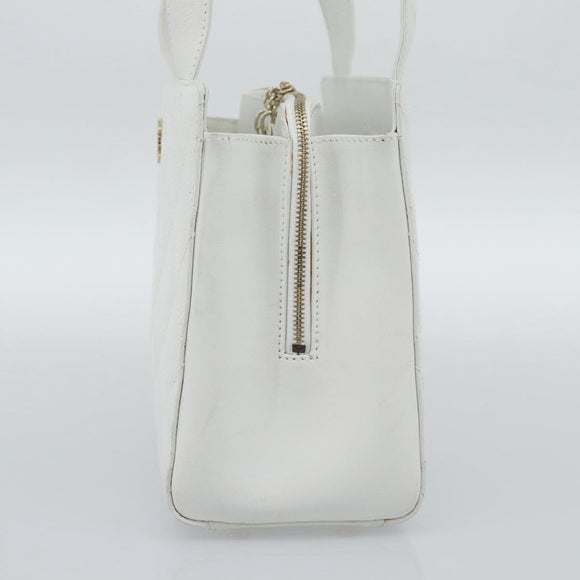 CHANEL Hand Bag Lamb Skin White Gold CC Auth mr2763V