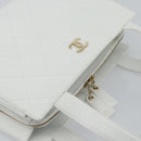 CHANEL Hand Bag Lamb Skin White Gold CC Auth mr2763V-6