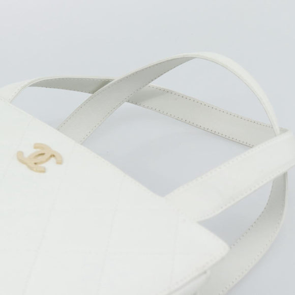 CHANEL Hand Bag Lamb Skin White Gold CC Auth mr2763V