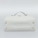 CHANEL Hand Bag Lamb Skin White Gold CC Auth mr2763V-5
