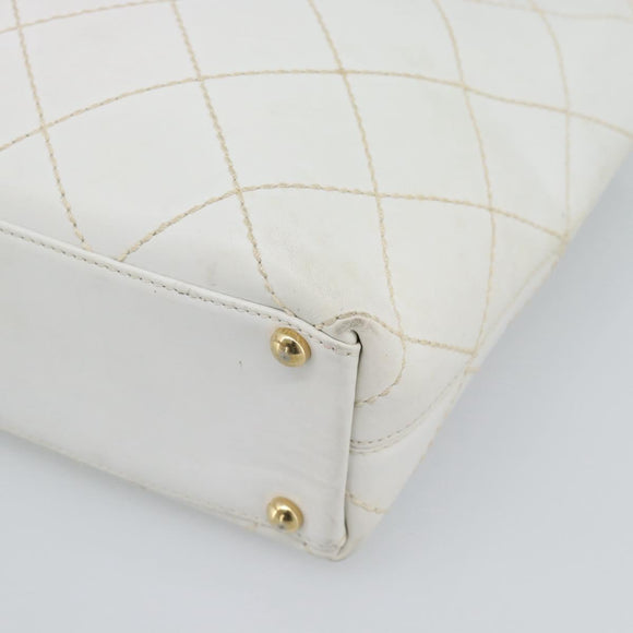 CHANEL Wild Stitch Hand Bag Leather White Gold CC Auth mr2765V