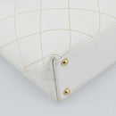CHANEL Wild Stitch Hand Bag Leather White Gold CC Auth mr2765V-14