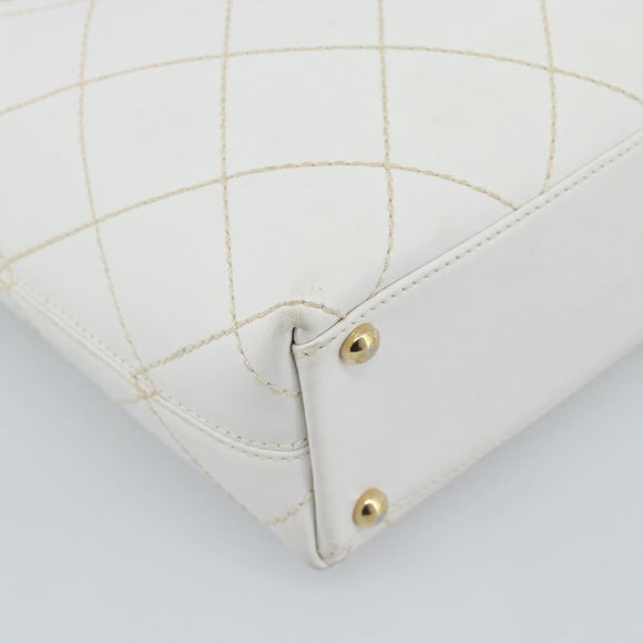 CHANEL Wild Stitch Hand Bag Leather White Gold CC Auth mr2765V