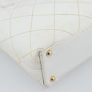 CHANEL Wild Stitch Hand Bag Leather White Gold CC Auth mr2765V-16