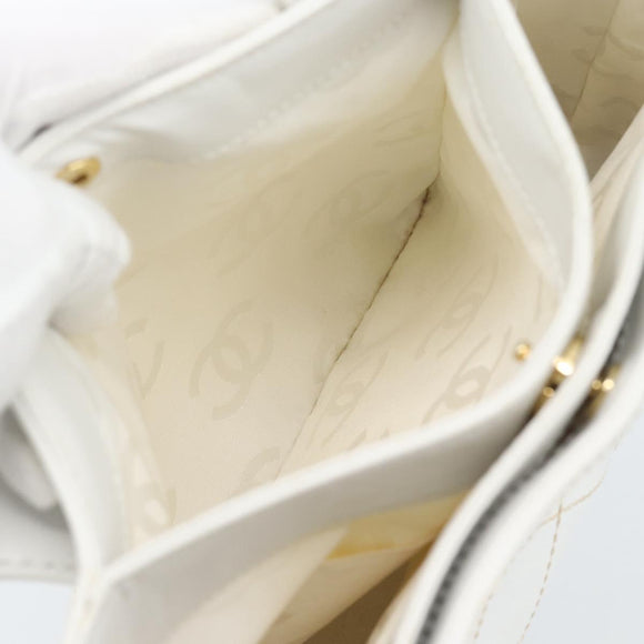 CHANEL Wild Stitch Hand Bag Leather White Gold CC Auth mr2765V
