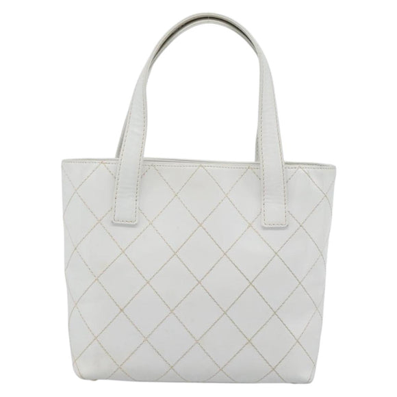 CHANEL Wild Stitch Hand Bag Leather White Gold CC Auth mr2765V