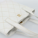 CHANEL Wild Stitch Hand Bag Leather White Gold CC Auth mr2765V-6
