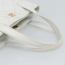 CHANEL Wild Stitch Hand Bag Leather White Gold CC Auth mr2765V-7