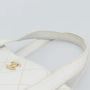 CHANEL Wild Stitch Hand Bag Leather White Gold CC Auth mr2765V-8