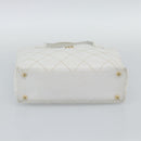 CHANEL Wild Stitch Hand Bag Leather White Gold CC Auth mr2765V-5