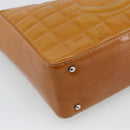 CHANEL Choco Bar Line Shoulder Bag Patent Leather Brown Silver CC Auth mr2768-11