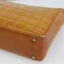 CHANEL Choco Bar Line Shoulder Bag Patent Leather Brown Silver CC Auth mr2768-12
