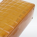 CHANEL Choco Bar Line Shoulder Bag Patent Leather Brown Silver CC Auth mr2768-14