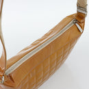 CHANEL Choco Bar Line Shoulder Bag Patent Leather Brown Silver CC Auth mr2768-6
