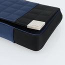 CHANEL Choco Bar Line Chain Shoulder Bag Satin Navy Silver CC Auth mr2769-8