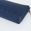 CHANEL Choco Bar Line Chain Shoulder Bag Satin Navy Silver CC Auth mr2769-16