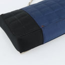 CHANEL Choco Bar Line Chain Shoulder Bag Satin Navy Silver CC Auth mr2769-17