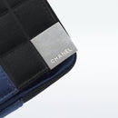 CHANEL Choco Bar Line Chain Shoulder Bag Satin Navy Silver CC Auth mr2769-9