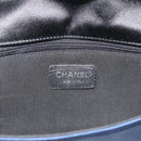 CHANEL Choco Bar Line Chain Shoulder Bag Satin Navy Silver CC Auth mr2769-18