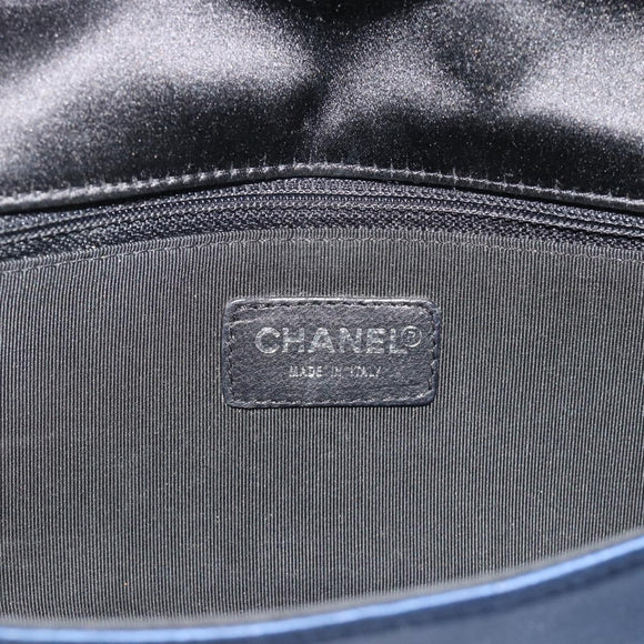 CHANEL Choco Bar Line Chain Shoulder Bag Satin Navy Silver CC Auth mr2769
