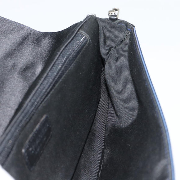 CHANEL Choco Bar Line Chain Shoulder Bag Satin Navy Silver CC Auth mr2769
