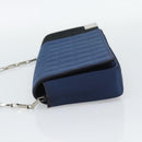 CHANEL Choco Bar Line Chain Shoulder Bag Satin Navy Silver CC Auth mr2769-3